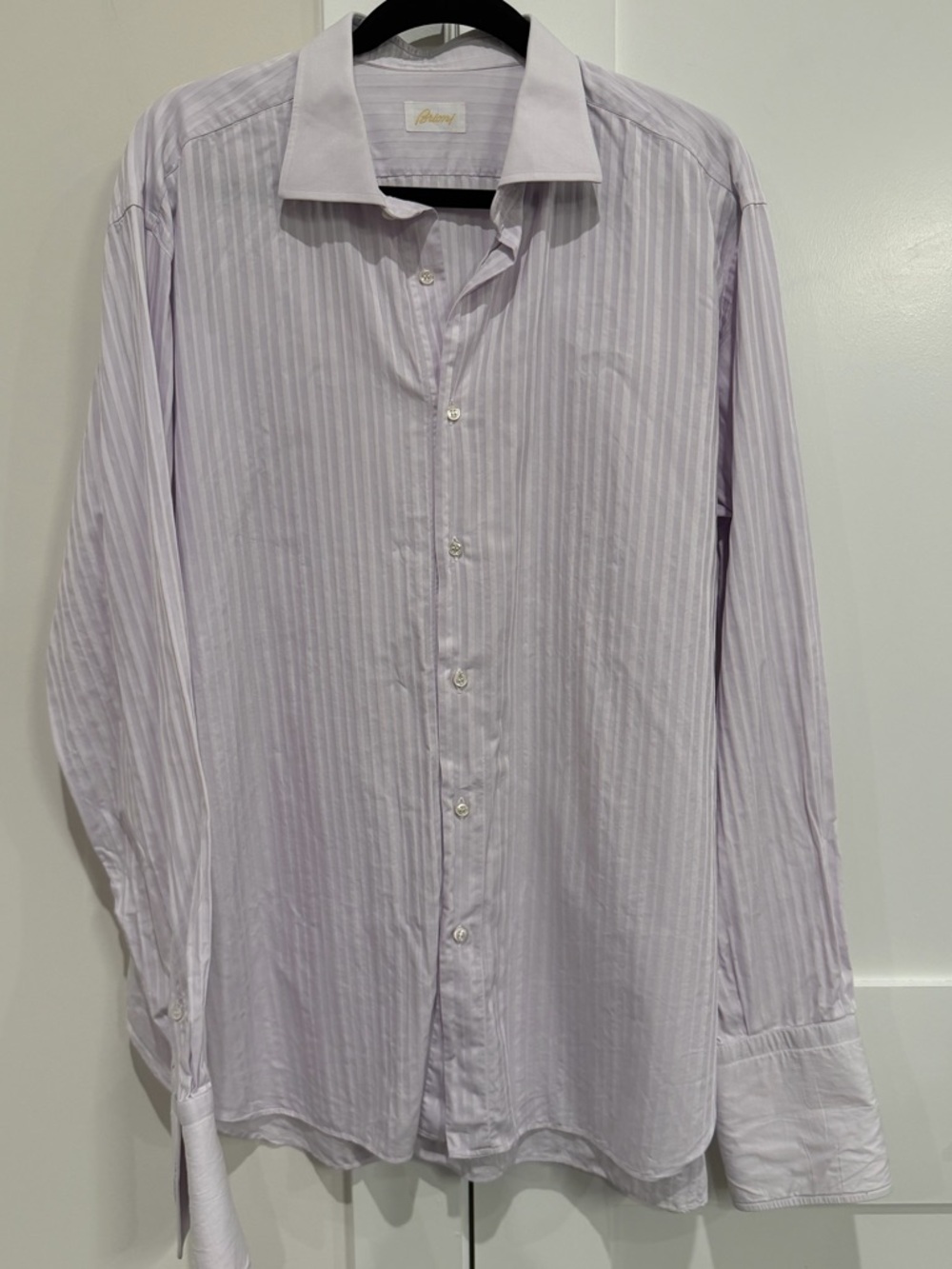Brioni Classic Rare Lavender Striped Mens Button Down Dress Shirt Sz L - 17 1/2